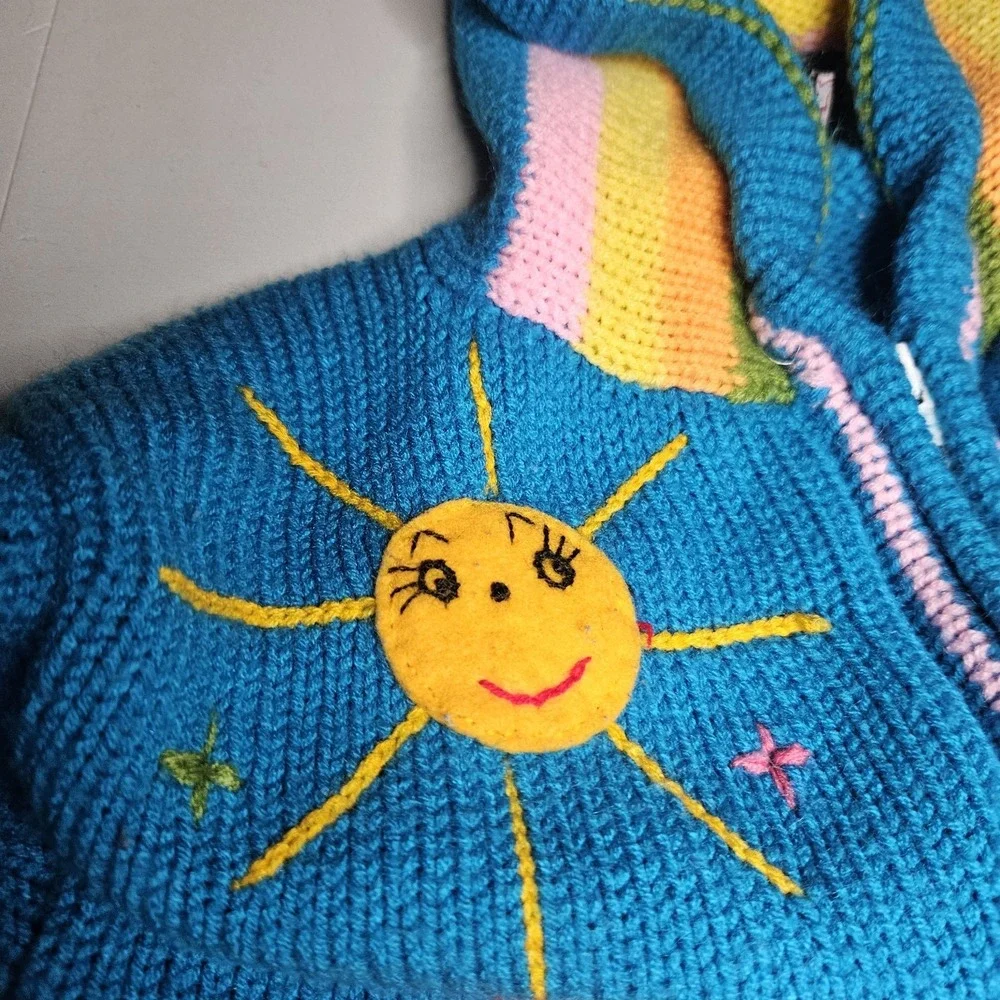 JB Crafts‎ Kids Cardigan 8 Hooded Sweater Peru Embroidered Full Zip Art